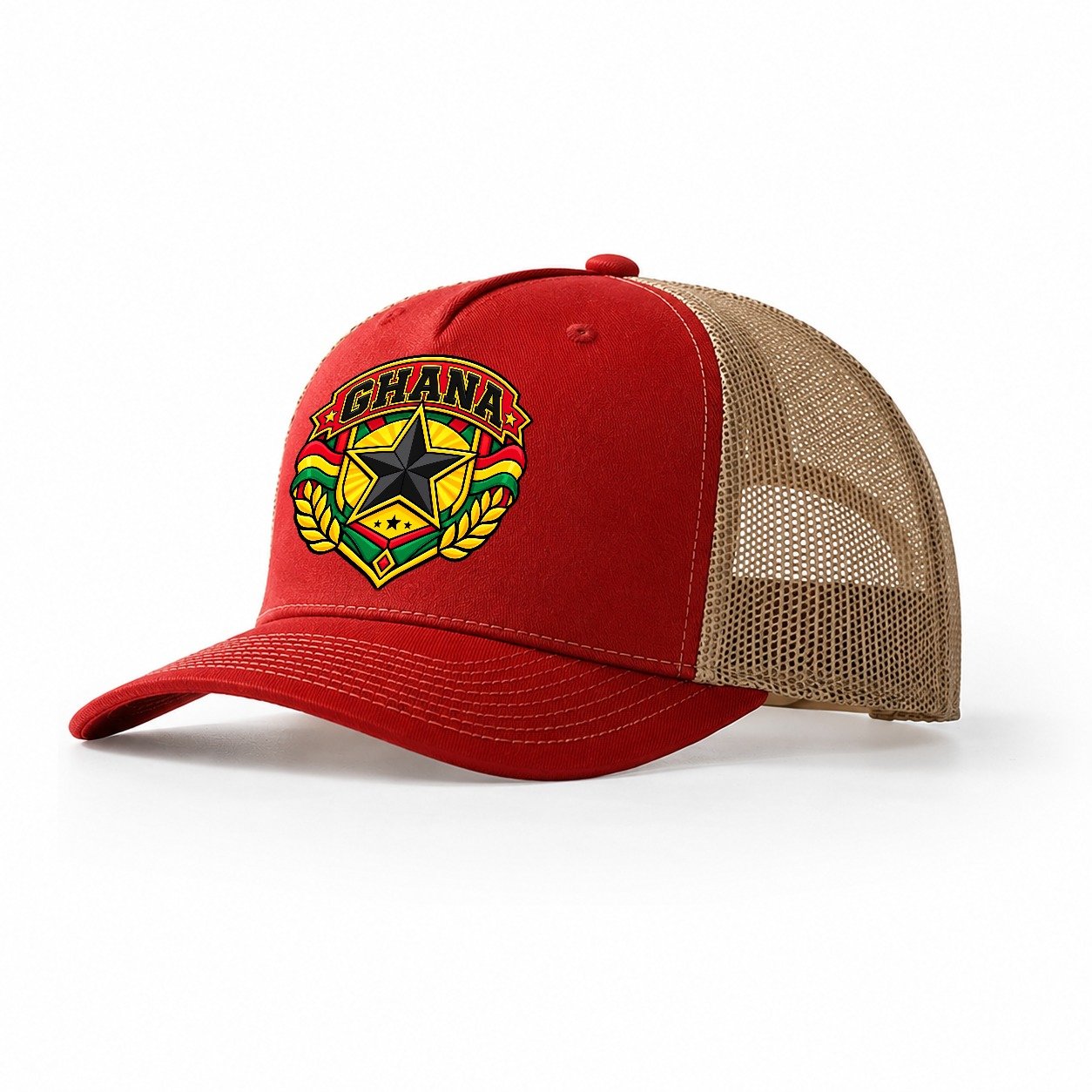 Ghana Retro Badge Country Logos Trucker Hat – Red Khaki