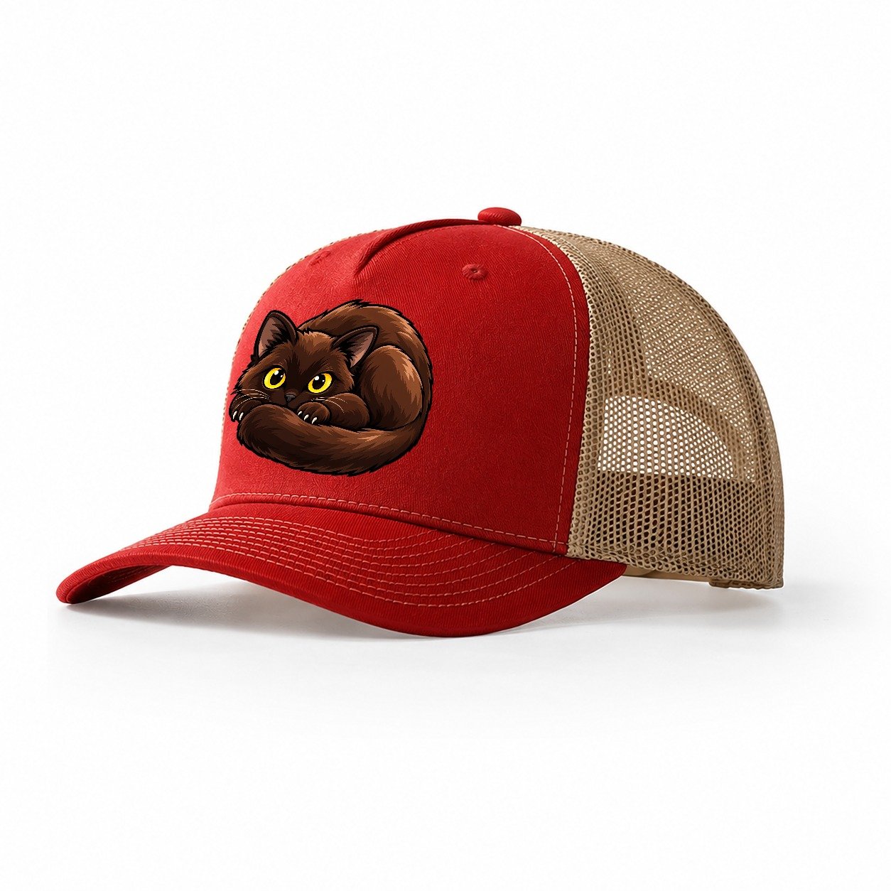 Burmese Curled Peeking Cats Trucker Hat – Red Khaki