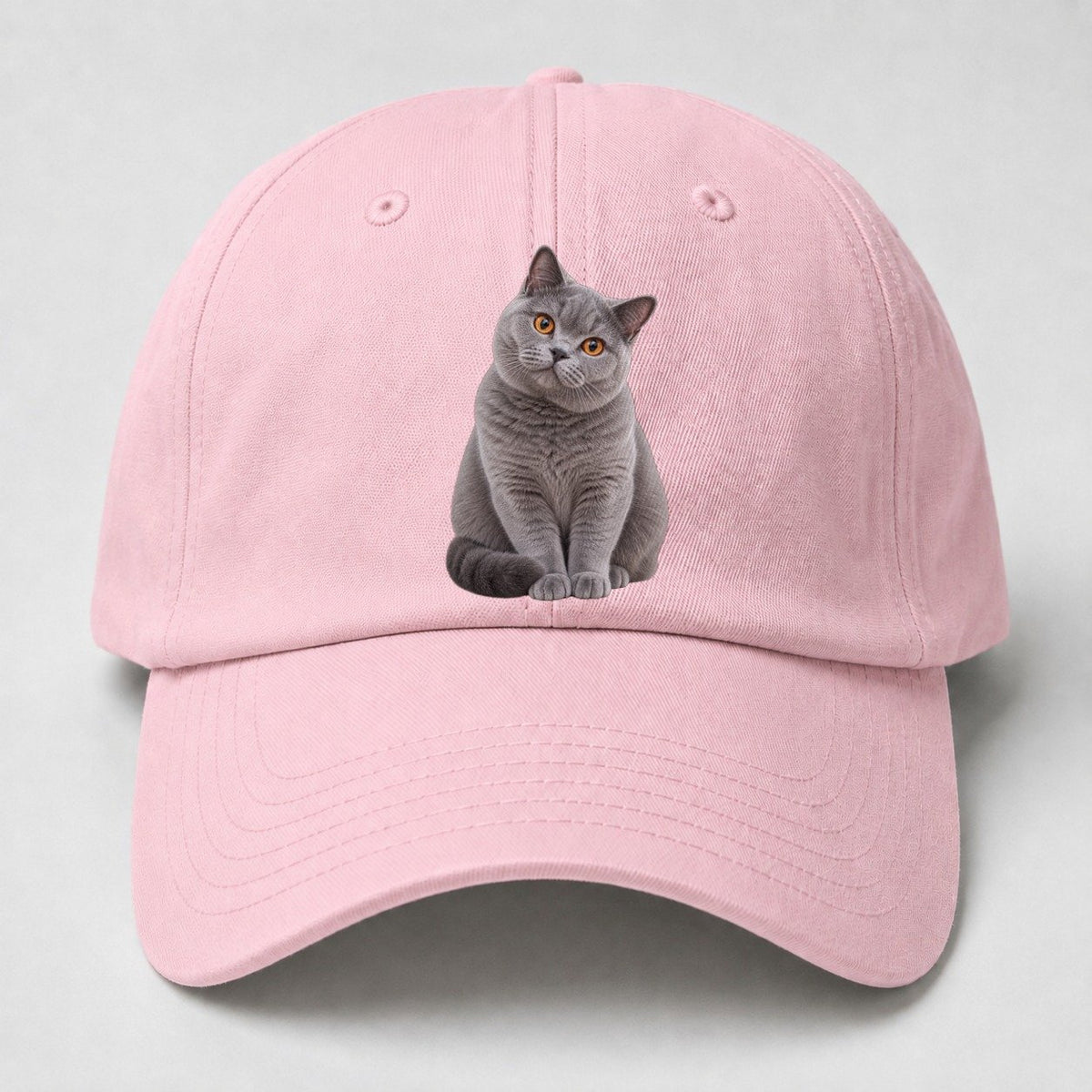 British Shorthair Seated Portrait Realistic Cat Portrait Baseball Cap – Pink