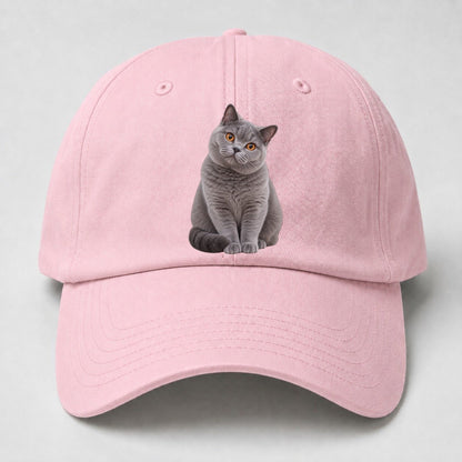 British Shorthair Seated Portrait Realistic Cat Portrait Baseball Cap – Pink