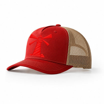 Lighthouse Crossing Beams Micro Motion Mark Trucker Hat – Red Khaki