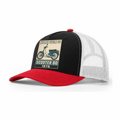 Ayame Scooter 80 Showa Speed Plates Trucker Hat – Black Red White