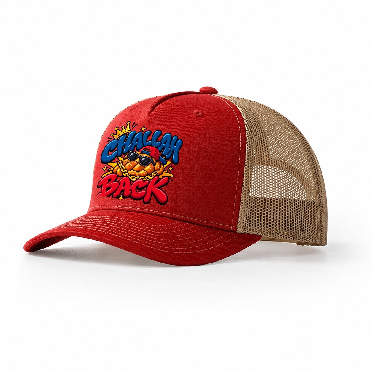 Challah Back Retro Judaism Heritage Trucker Hat – Red Khaki