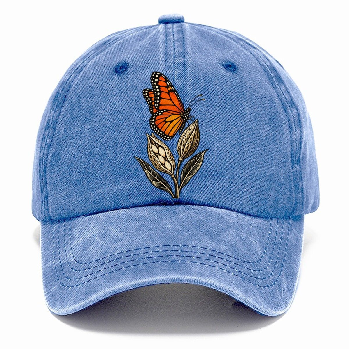 Monarch Butterfly on Milkweed Pods Classic Cap – Summer Sky
