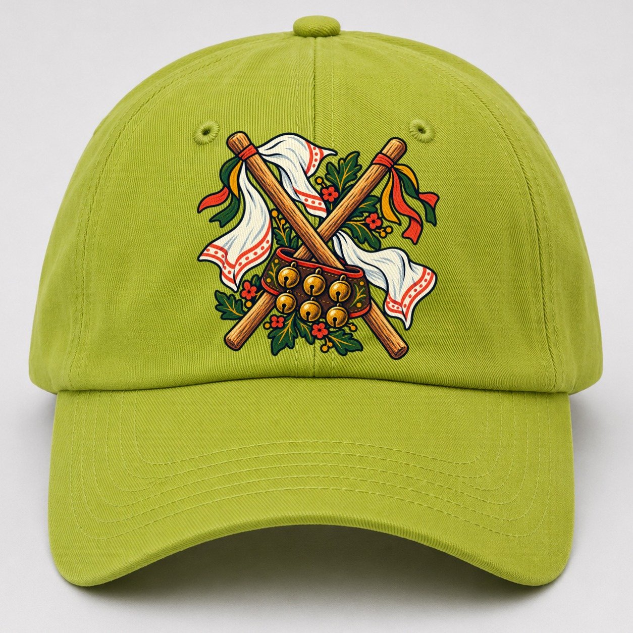 Morris Dance Bells Sticks And Handkerchiefs Uk Culture Heritage Baseball Cap – Fluorescent Green
