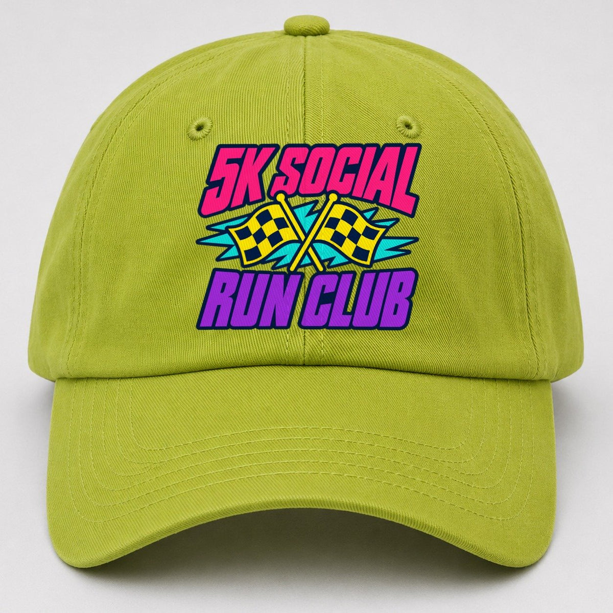 5K Social Run Club 90S Running Clubs Baseball Cap – Fluorescent Green