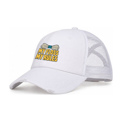My Floss My Rules Women's Ponytail Trucker Hat – White White