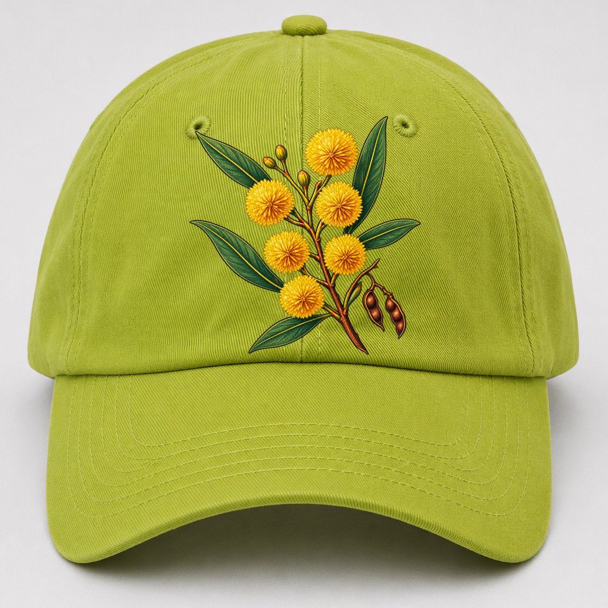 Golden Wattle Flowering Sprig Australia Cultural Icons Baseball Cap – Fluorescent Green