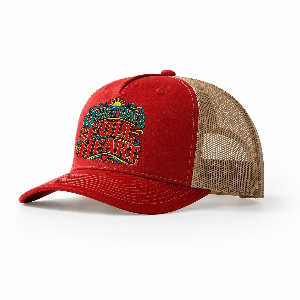 Quiet Days Full Heart Retired Living Trucker Hat – Red Khaki