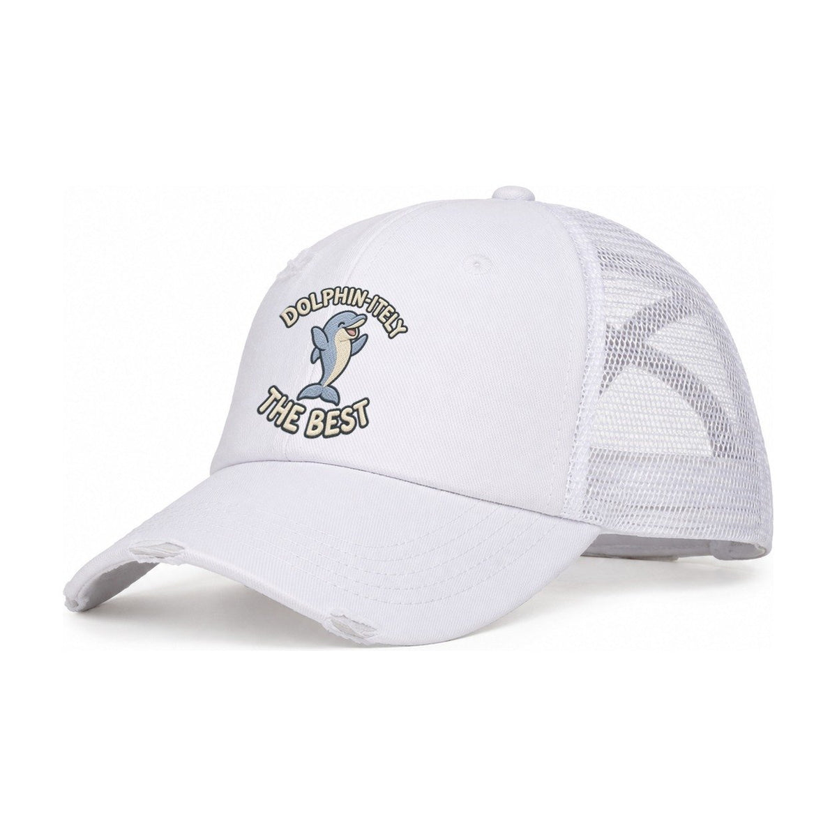 Dolphin Animal Puns Women's Ponytail Trucker Hat – White White