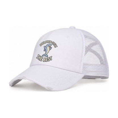 Dolphin Animal Puns Women's Ponytail Trucker Hat – White White