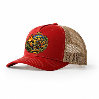 Ancient Oil Lamp Jerusalem Trucker Hat – Red Khaki