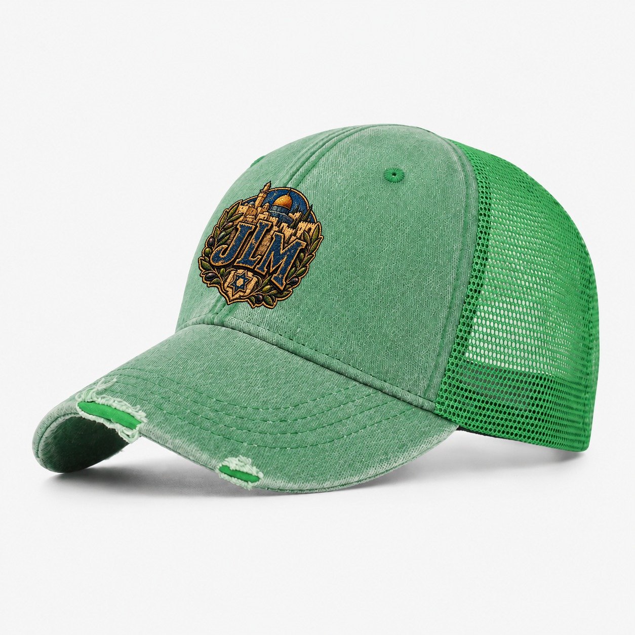 Jlm Monogram Jerusalem Washed Trucker Hat – Ink Green