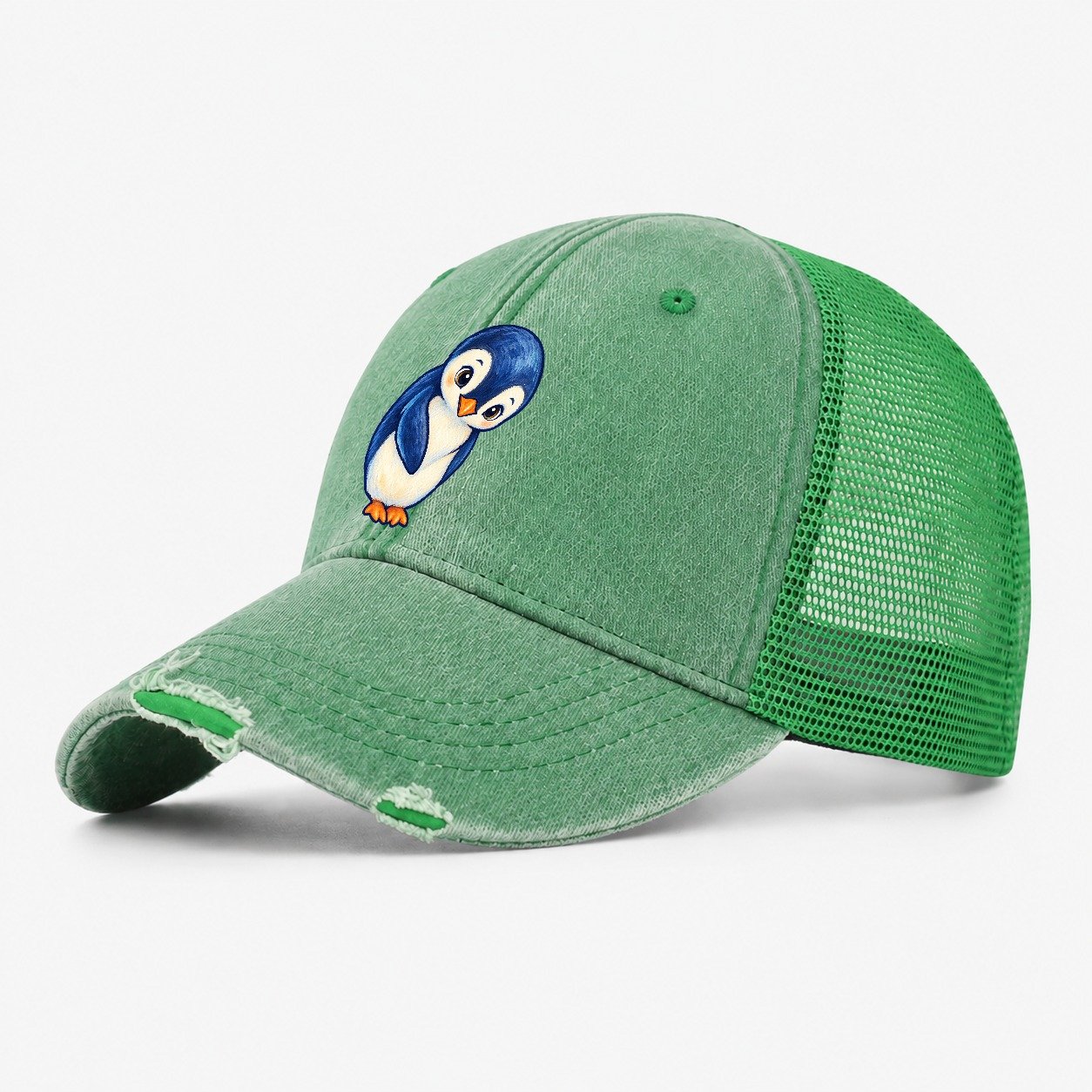 Penguin Little Bow Sea Sprite Washed Trucker Hat – Ink Green