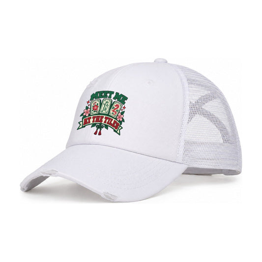 Meet Me At The Tiles Mahjong Game Night Women's Ponytail Trucker Hat – White White