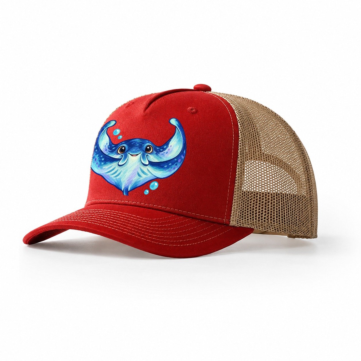Manta Ray Wing Hug Sea Sprite Trucker Hat – Red Khaki