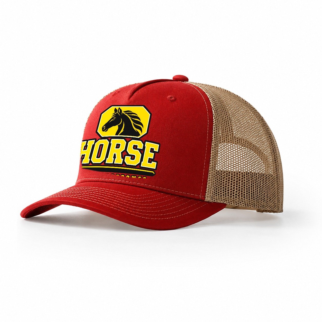 Horse One Horsepower Heavy Duty Trucker Hat – Red Khaki