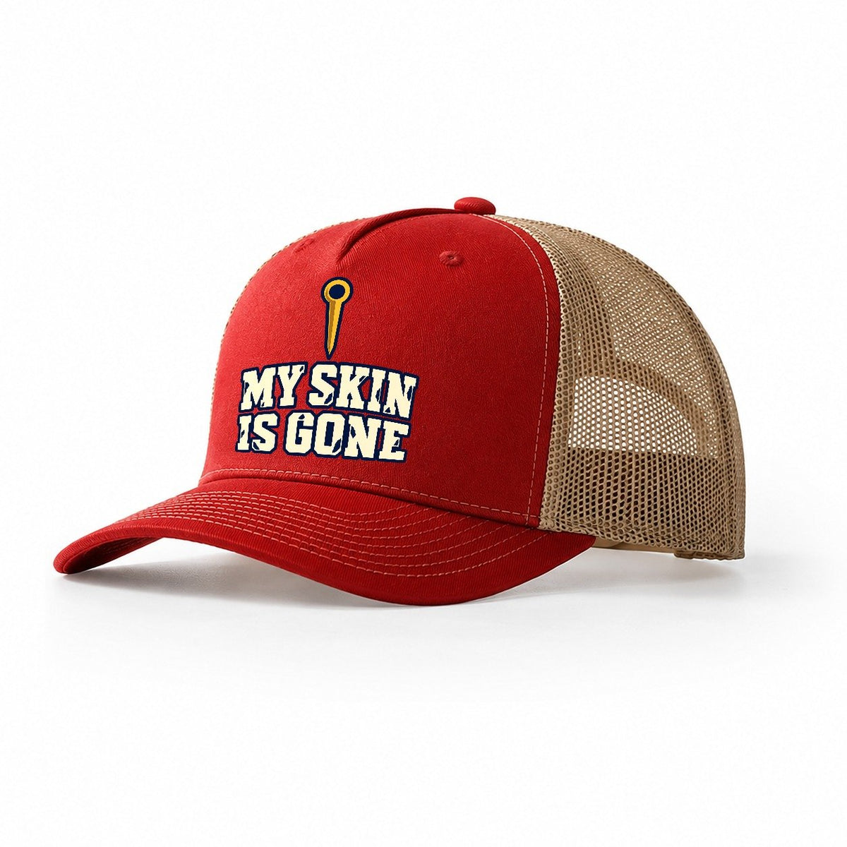 My Skin Is Gone Rock Climbing Trucker Hat – Red Khaki