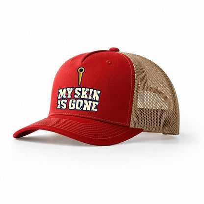 My Skin Is Gone Rock Climbing Trucker Hat – Red Khaki