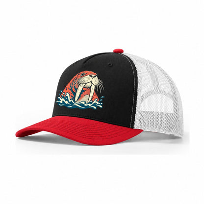 Walrus Whisker Wave Trucker Hat – Black Red White