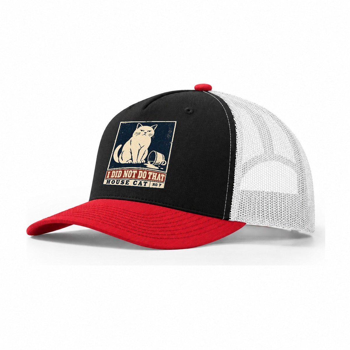 I Did Not Do That Neko Says No Trucker Hat – Black Red White