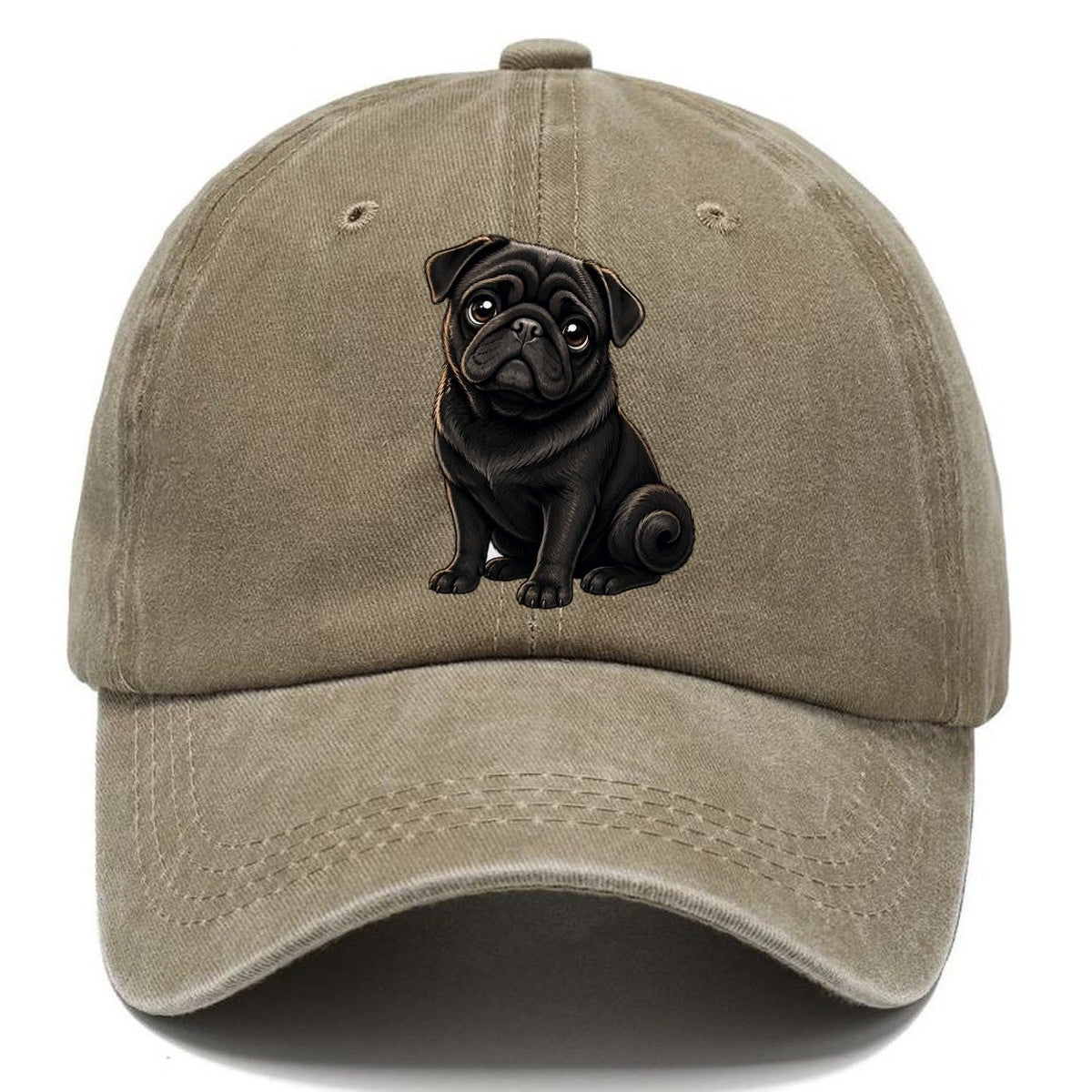 Black Pug Portrait Classic Cap – Warm Sand