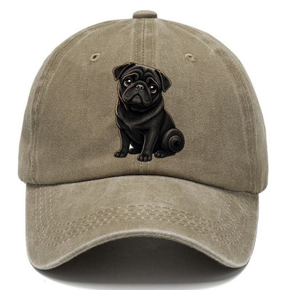 Black Pug Portrait Classic Cap – Warm Sand
