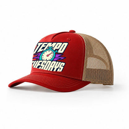 Tempo Tuesdays 90S Running Clubs Trucker Hat – Red Khaki