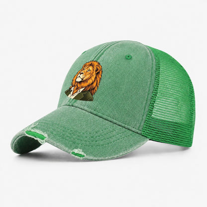 Lion in Suit Portrait Washed Trucker Hat – Ink Green