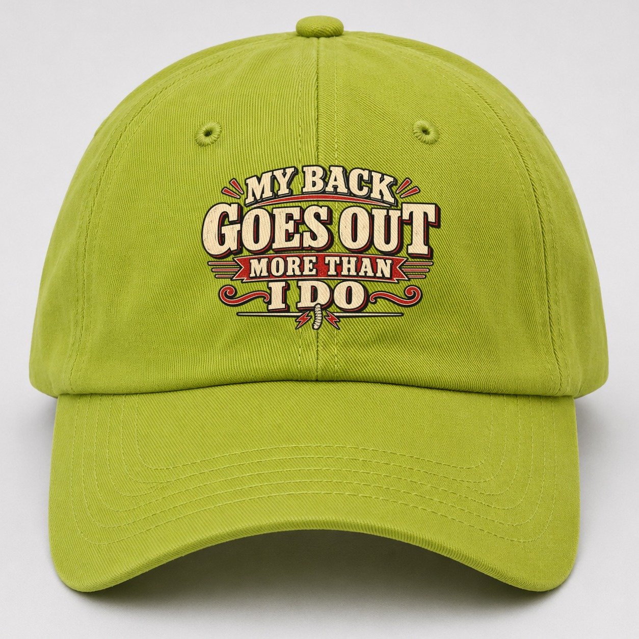 My Back Goes Out More Than I Do American Wit Baseball Cap – Fluorescent Green