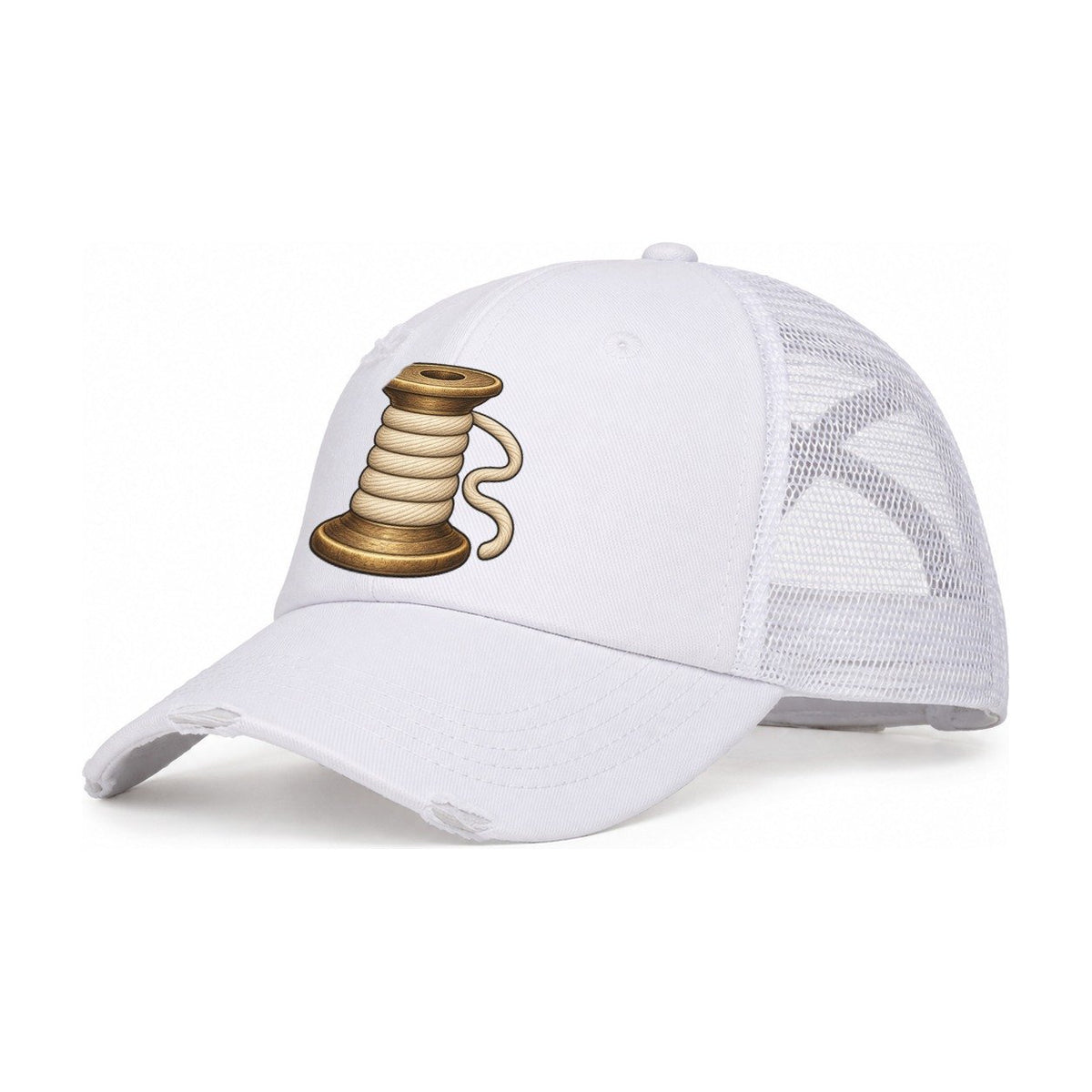 The Wooden Spool Sewing And Quilting Women's Ponytail Trucker Hat – White White