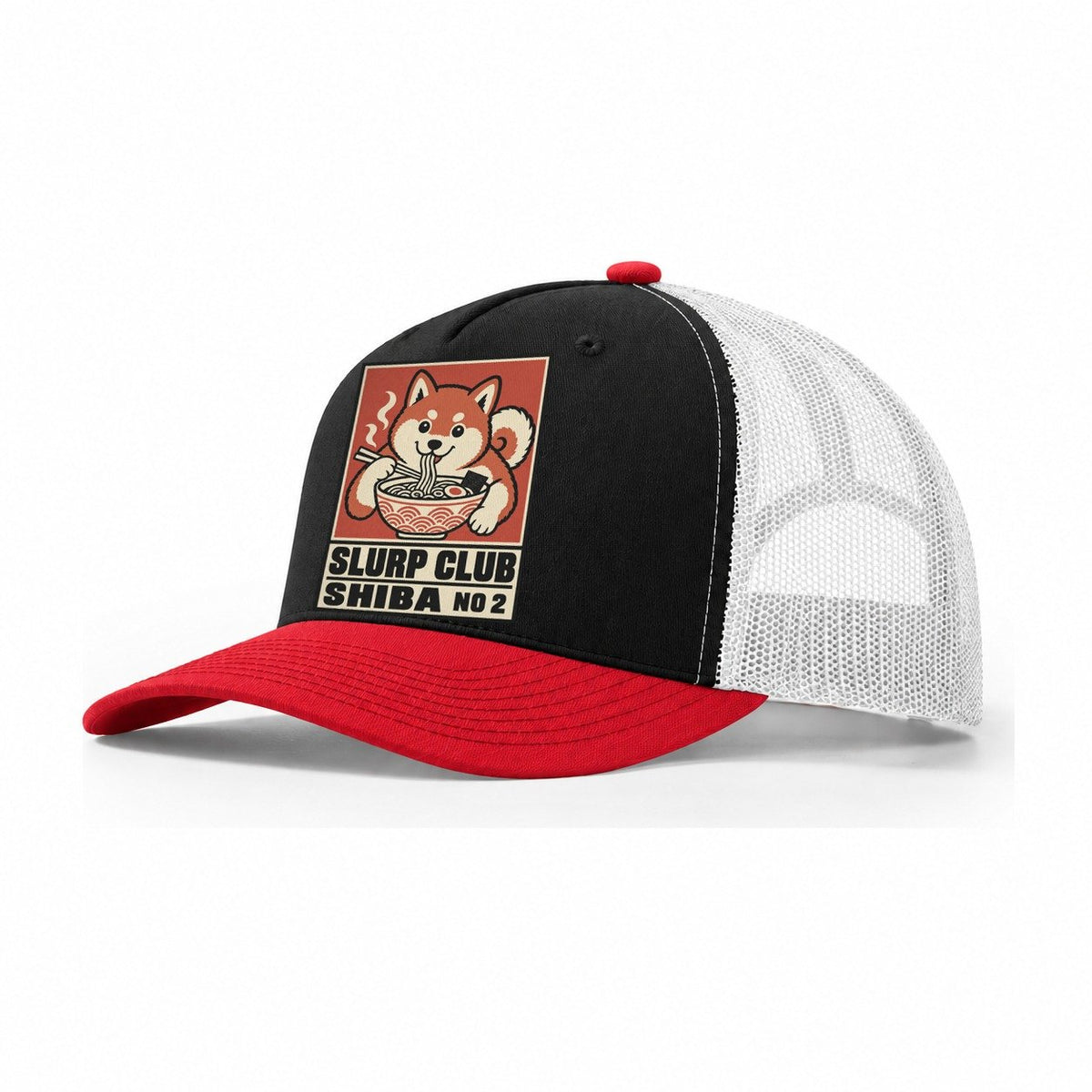 Shiba Miso Slurp Club Trucker Hat – Black Red White