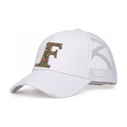 Wildflower F Monogram Women's Ponytail Trucker Hat – White White