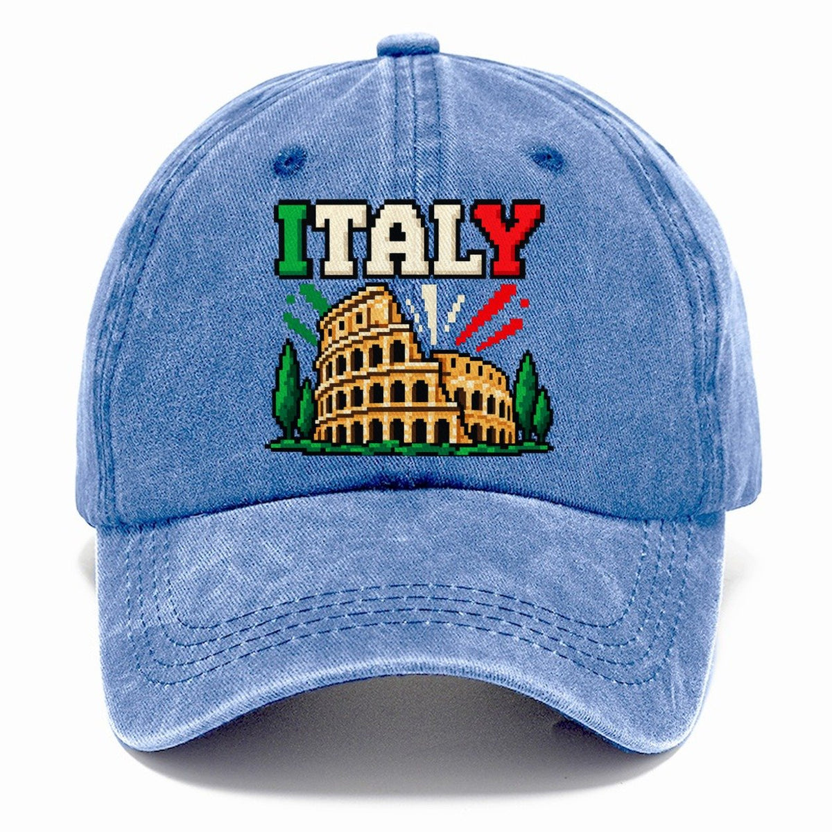 Italy Retro Pixel Badge Classic Cap – Summer Sky