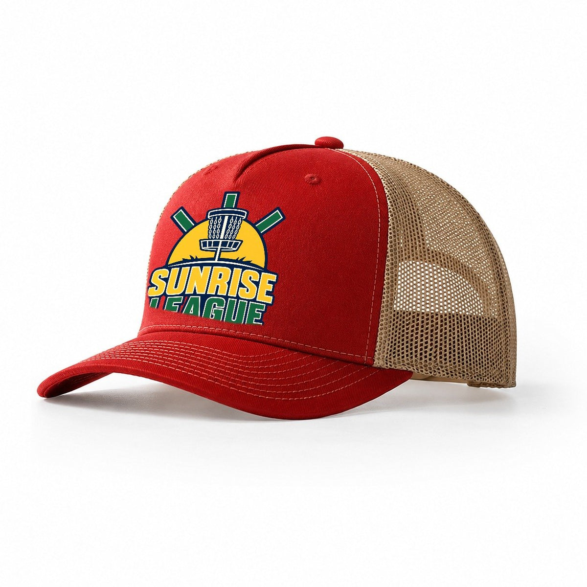 Sunrise League Disc Golf Trucker Hat – Red Khaki