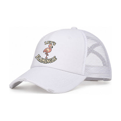 Flamingo Animal Puns Women's Ponytail Trucker Hat – White White