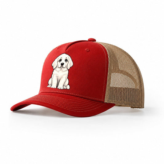 Great Pyrenees Sitting Sweetheart Trucker Hat – Red Khaki