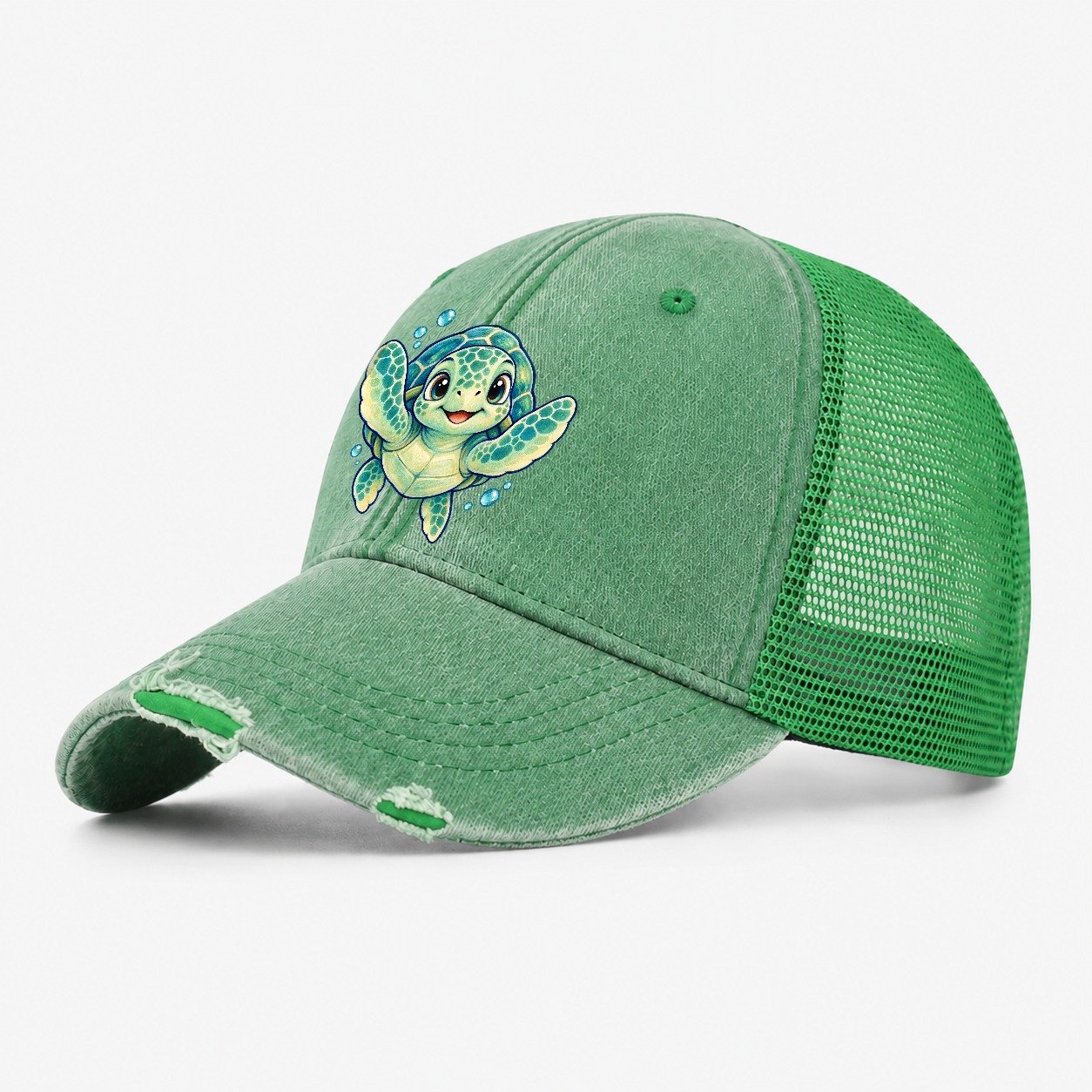Sea Turtle Front Paddle Sea Sprite Washed Trucker Hat – Ink Green