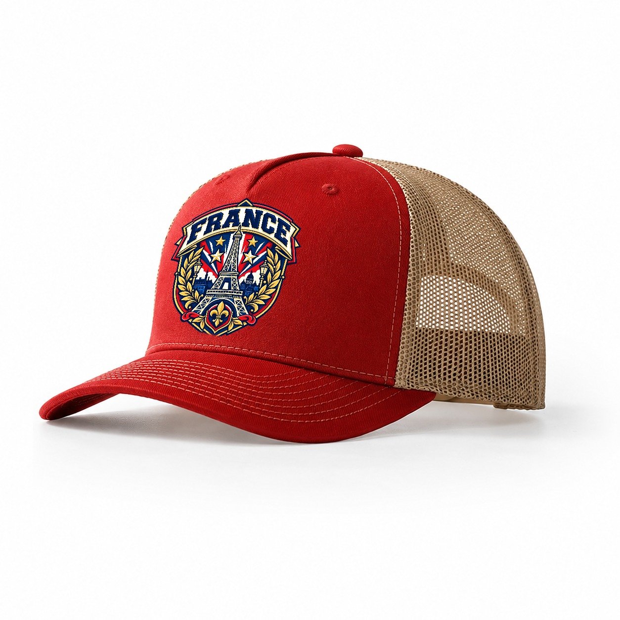 France Retro Badge Country Logos Trucker Hat – Red Khaki