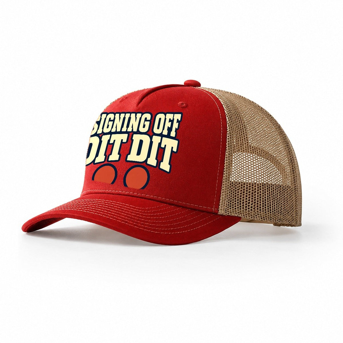 Signing Off Dit Dit Amateur Radio Trucker Hat – Red Khaki