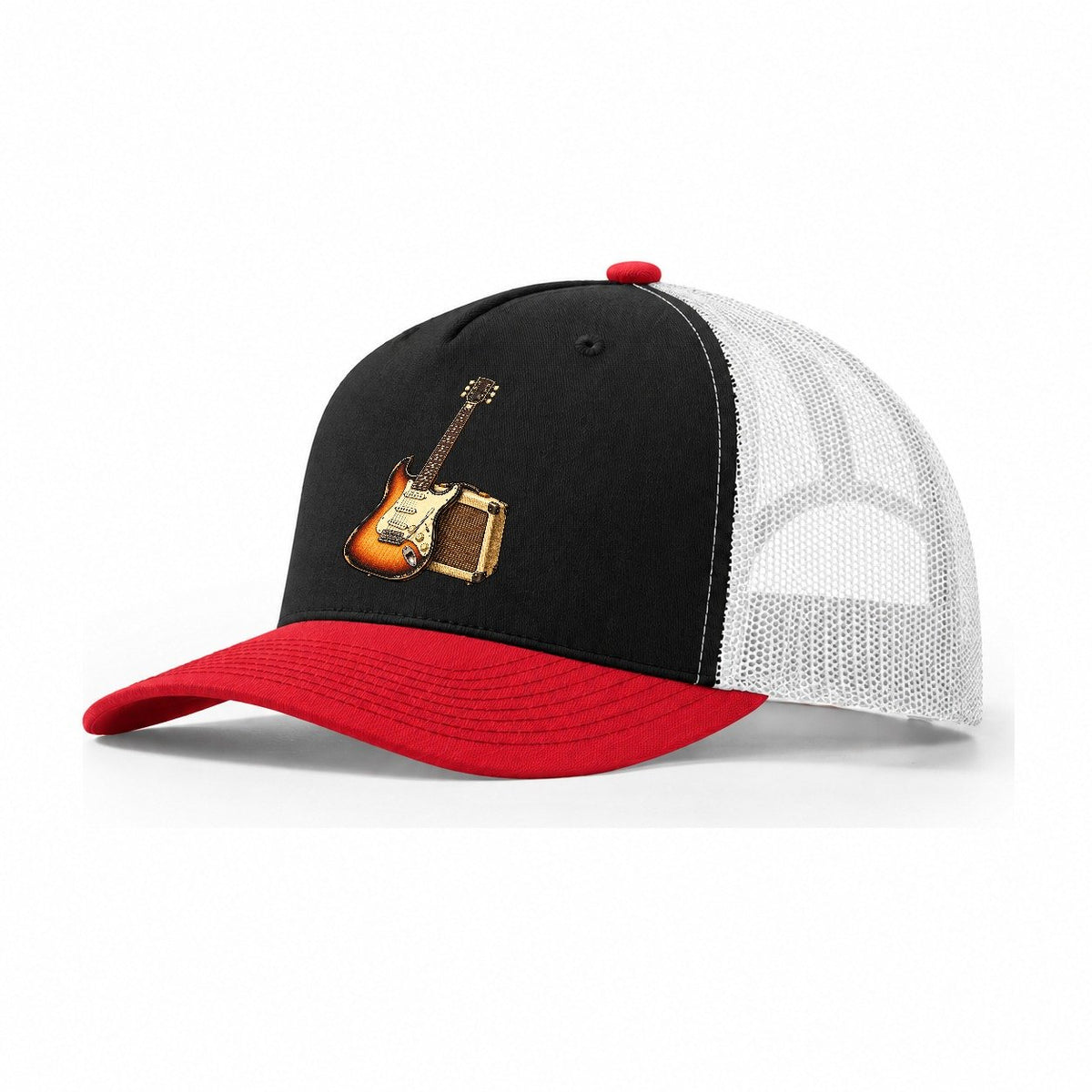Guitar Practice Corner Pastimes Companions Trucker Hat – Black Red White