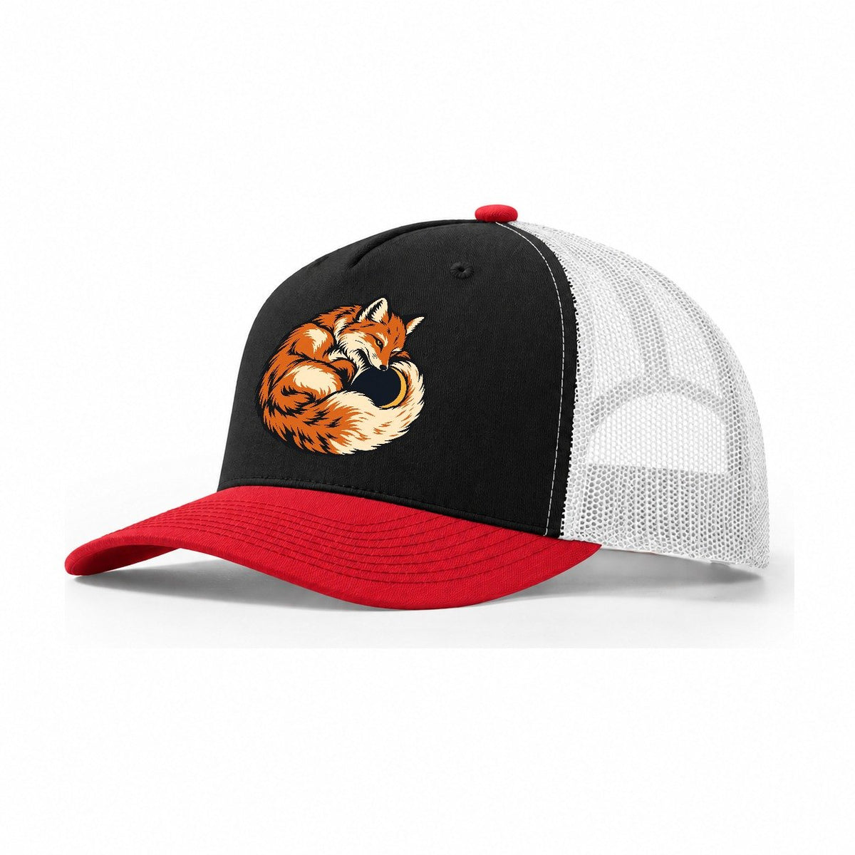 Fox Eclipse Tail Sundown Familiars Trucker Hat – Black Red White