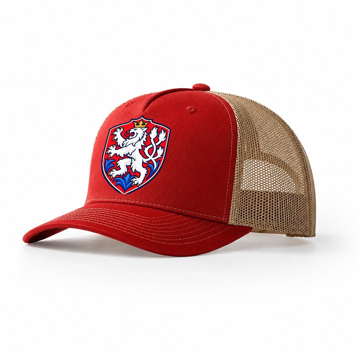 Czech Republic Minimal Emblem Country Logos Trucker Hat – Red Khaki