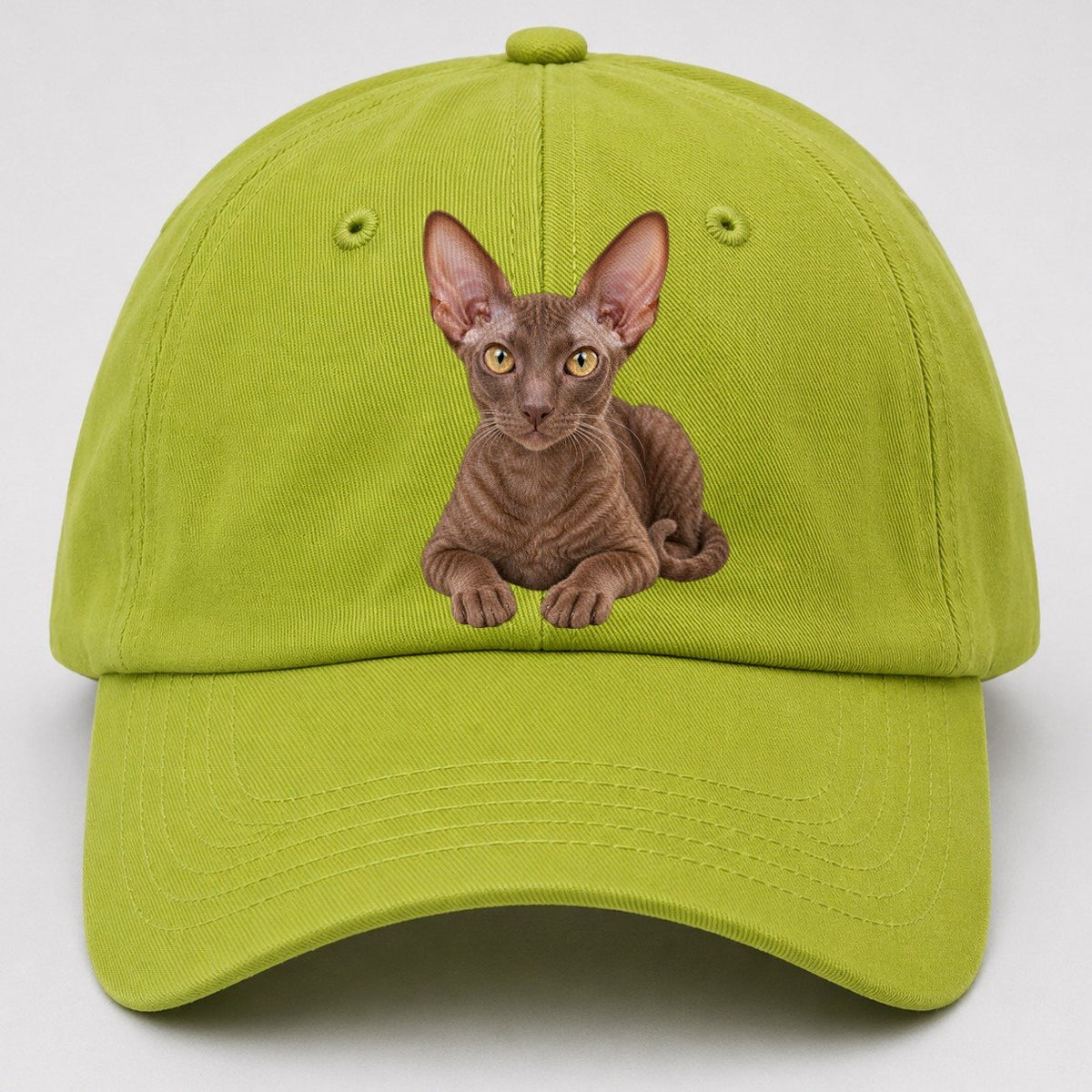 Cornish Rex Reclining Paws Forward Realistic Cat Portrait Baseball Cap – Fluorescent Green