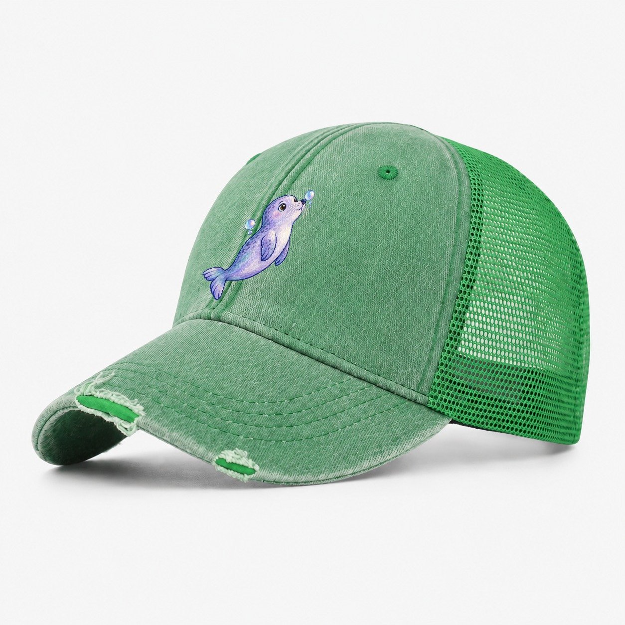 Seal Bubble Snoot Sea Sprite Washed Trucker Hat – Ink Green