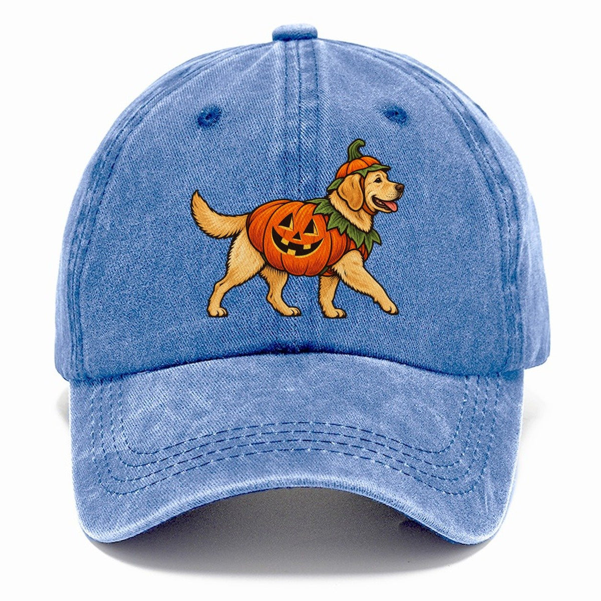 One Labrador Retriever In Halloween Costume Jack O Lantern Pumpkin Costume With Carved Smile Halloween Dog Parade Classic Cap – Summer Sky