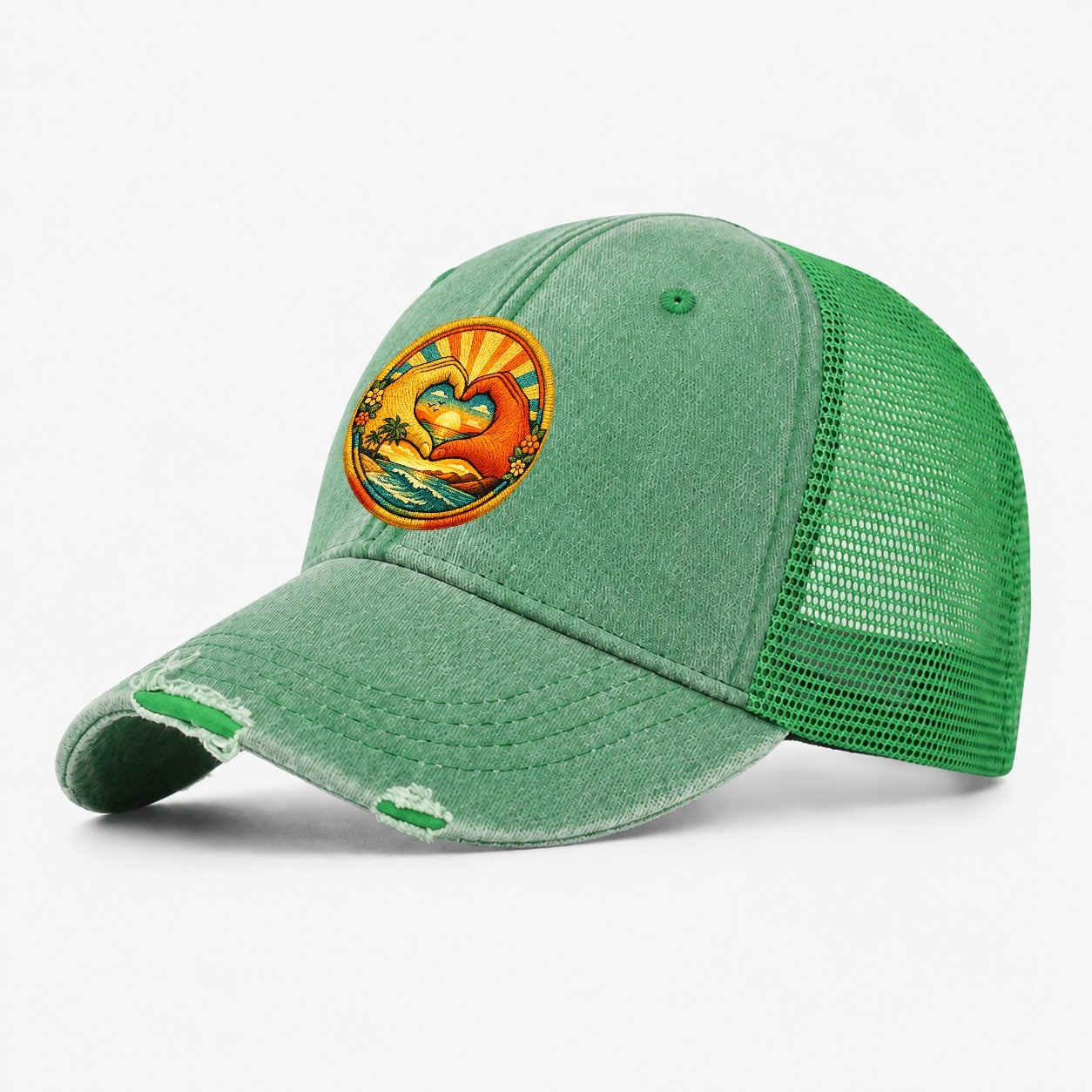 Golden Peace Washed Trucker Hat – Ink Green