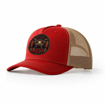 Hawk Lock Badge Trucker Hat – Red Khaki