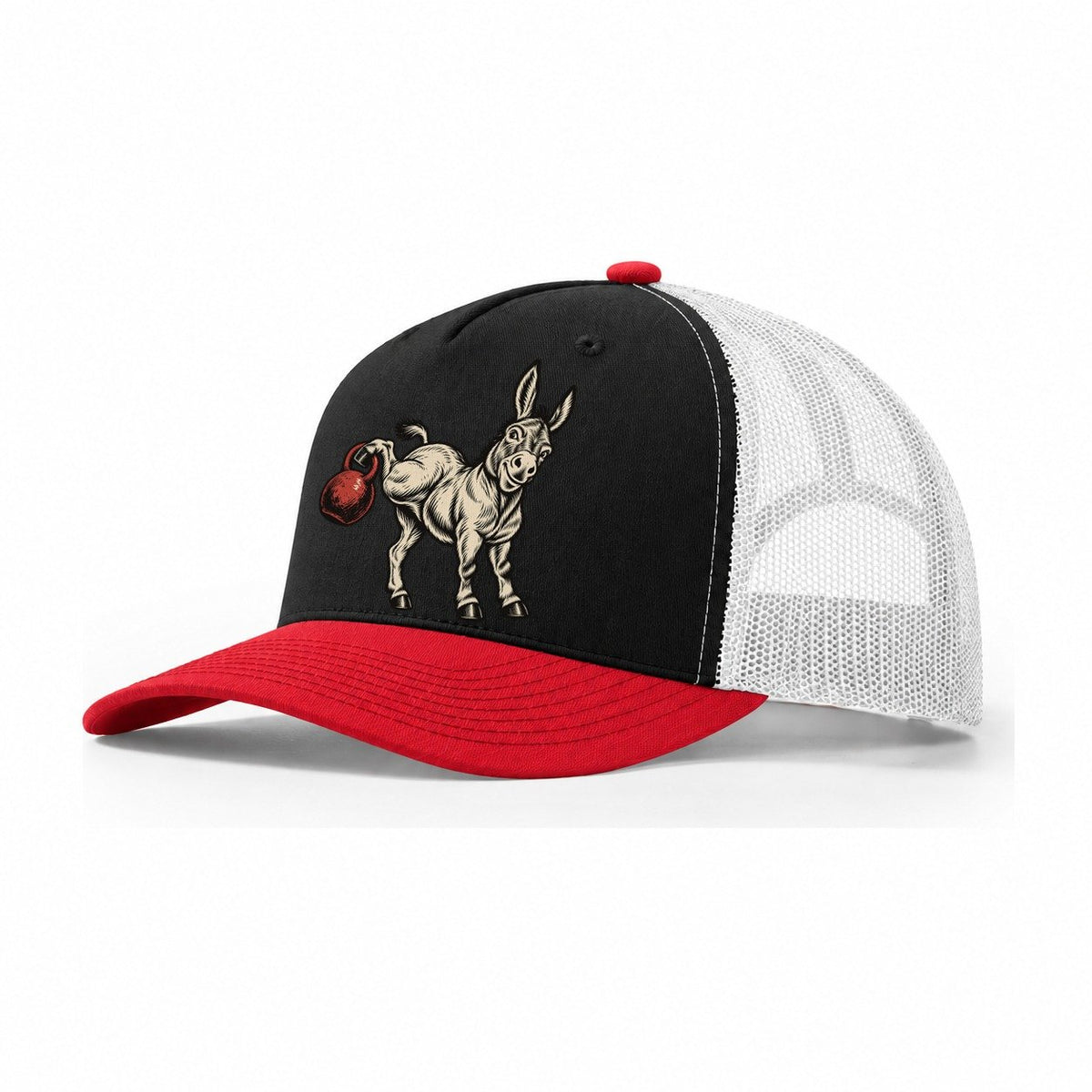 Donkey Kickbacks Animal Lifters Trucker Hat – Black Red White