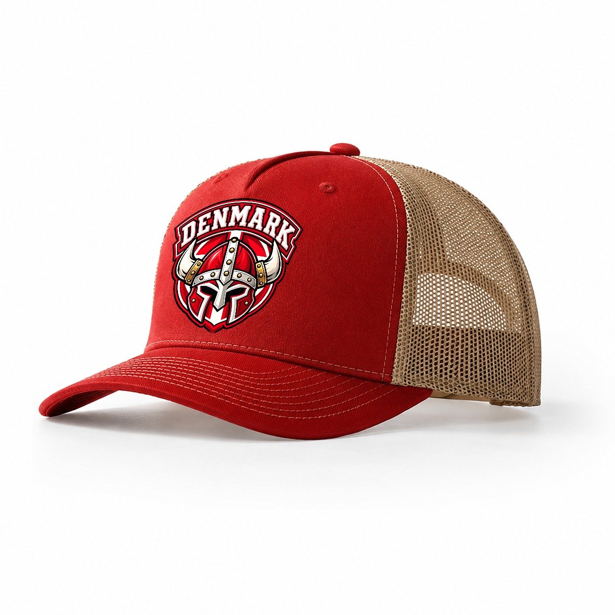 Denmark Retro Badge Country Logos Trucker Hat – Red Khaki